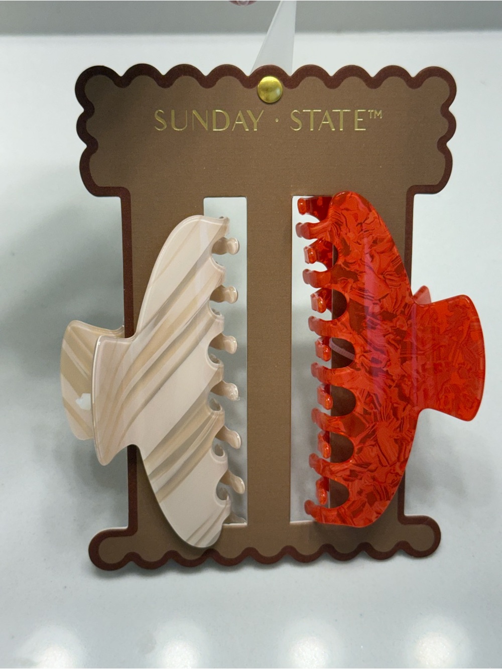 Sunday State Neutral Beige & Red Marble Hair Claw Set NWT